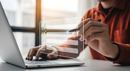 Completing an Online Checklist on a Laptop for Efficient Task Management