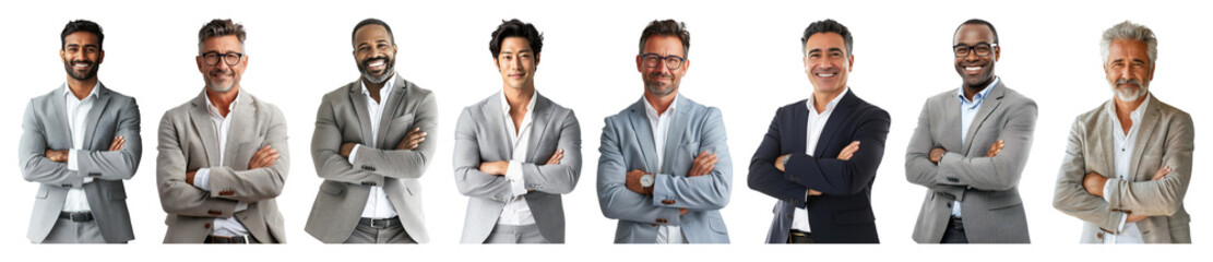 PNG Diverse professional men smiling, element set on transparent background