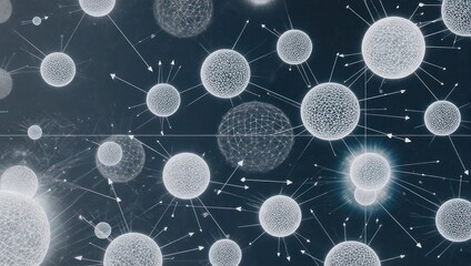 Dynamic abstract network of interconnected glowing spheres and lines symbolizing data flow and global connection in a futuristic digital space.