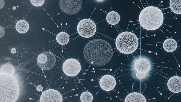 Dynamic abstract network of interconnected glowing spheres and lines symbolizing data flow and global connection in a futuristic digital space. - Powered by Adobe