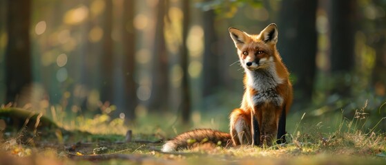 Fox in forest sunlight