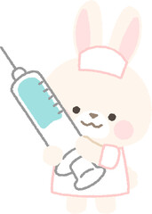 注射器を持った白ウサギの看護師　主線なし