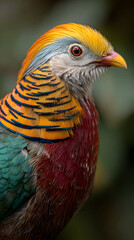 Fototapeta premium Close-Up Portrait of a Colorful Bird with Striking Plumage in Natural Habitat