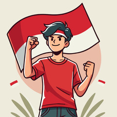 Boy in a Red Shirt Celebrates Indonesian Youth Pledge Day in a Flat Design Illustration