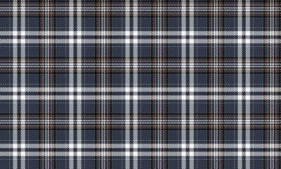 Seamless plaid patterns in dark blue, brown, and white convey a classic feel. Perfect for designing clothes, skirts, or pants that require a sleek, unique, and contemporary look.