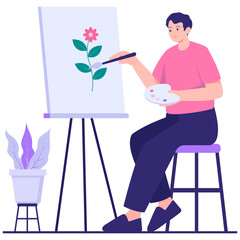 Artist painting a flower on an easel
