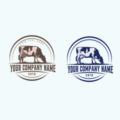 Vector art of farm fresh dairy logo with cow illustration, vintage emblem style