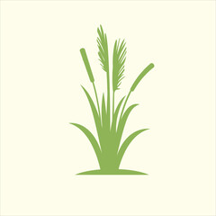 Vector art of green silhouette of cattails and reeds on a light background