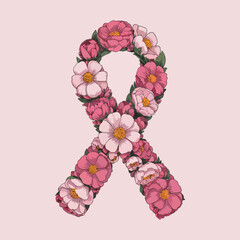 pink ribbon with flowers of breast cancer awareness design, campaign theme Vector illustration