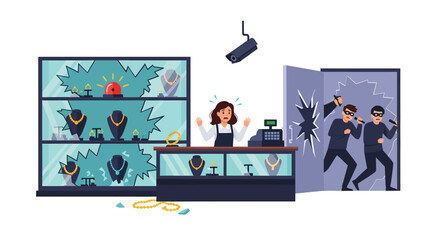 Terrified Shopkeeper Witnessing Jewelry Store Robbery.