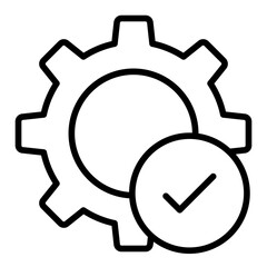 quality approve outline icon with gear used for project validation in site