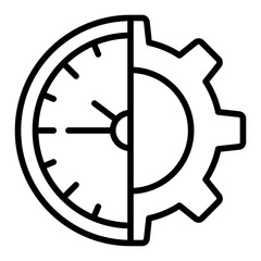 task planning outline icon with clock and gear used for project scheduling