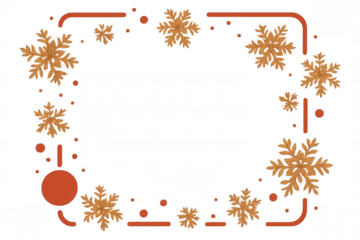 Golden snowflakes and orange festive rounded border creating a happy holiday frame on transparent background