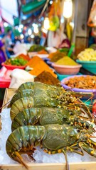 Fototapeta premium Fresh seafood on display at a bustling market