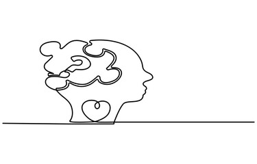 Quick tips,puzzle question mark . Continuous one line drawing of question mark, light bulb and speech bubbles. Trendy line art vector on a white background. Head drawn one line vector. Editable stroke