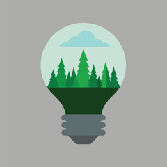 Light Bulb Filled With Pine Forest And Cloud lamp trees