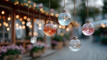 Festive Christmas Lights Spheres With Blurred Architectural Background
