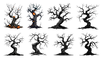PNG Spooky twisted Halloween trees illustration, element set on transparent background