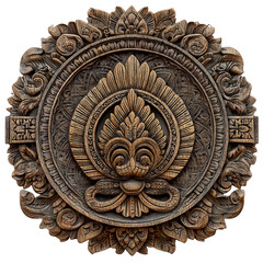 Balinese carved wooden panel isolated on transparent background
