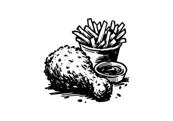 Fried Chicken hand drawn sketch vector illustration