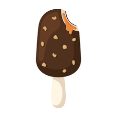 Chocolatecovered popsicle with caramel filling and nut pieces