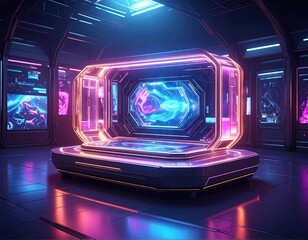 Futuristic Neon Interface Display in Sci Fi Setting