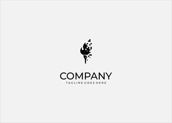 Abstract torch flame pixel digital transformation logo design innovation technology knowledge light modern education futuristic freedom symbol minimal.