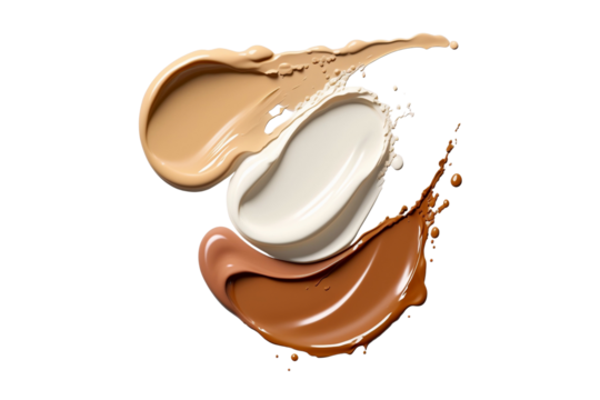 Three swatches of foundation makeup on black background