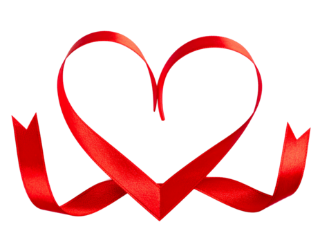 red heart with ribbon on white background