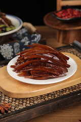 Marinated Kohlrabi Pickles with Shredded Vegetables on White Plate Asian Cuisine