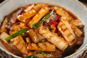 Sauteed Bamboo Shoots with Crispy Bacon - Asian Stir-Fry Dish with Spring Vegetables