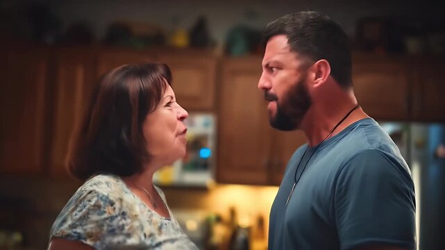 Argumentative encounter in the kitchen with an upset man and woman