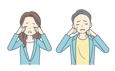 泣いて悲しむジャケットを着た男性と女性のイラスト