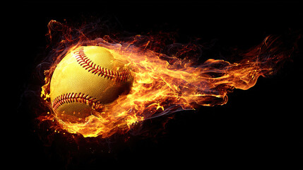 baseball. Baseball with dramatic fiery effect isolated on pure black background with intense flames. event key visuals, club posters, designed for sports event promotions and stadium branding.