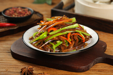 Sauteed Shredded Cabbage with Soy Sauce and Vegetables Asian Stir-Fry Dish
