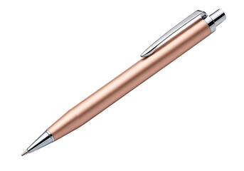 A sleek rose gold mechanical pencil with a silver clip isolated on transparent background