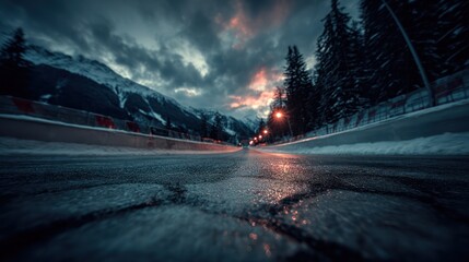 Winter road through mountain landscape