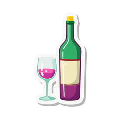 wine bottle and glass sticker icon