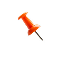 A single bright orange thumbtack with a sharp metal point isolated on transparent background