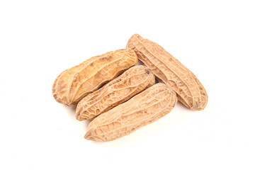 Raw Peanuts in Shell Isolated on White Background - Natural Healthy Snack Food Ingredient