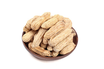 Fresh Raw Peanuts in Shells in Wooden Bowl - Healthy Snack Food Ingredient