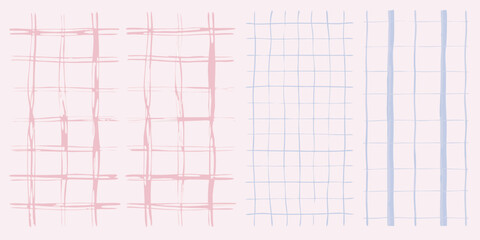 Soft pastel pink and blue hand drawn grid patterns on a light pink background