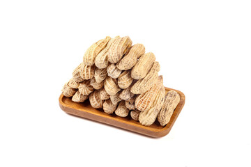 Raw Peanuts in Shells on Wooden Tray - Healthy Natural Snack and Cooking Ingredient