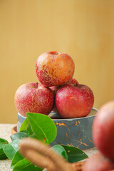 Fresh Red Apples with Water Drops in Rustic Bowl - Healthy Organic Fruit Display