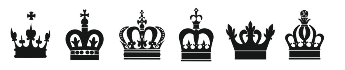 collection of seven black silhouette crowns in various © Awal