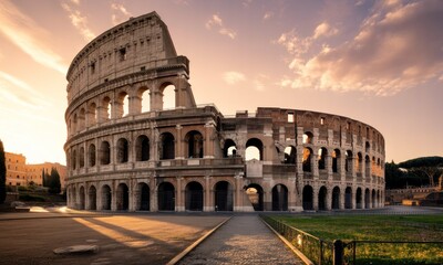 Naklejka premium Ancient Colosseum at sunrise