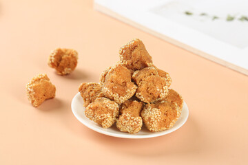 Crispy Sesame Balls Asian Fried Dessert Specialty on White Plate
