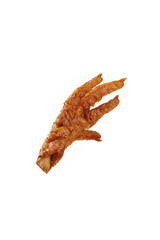 Marinated Chicken Feet Snack with Crispy Golden Skin on White Background