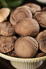 Fresh Dried Shiitake Mushrooms in Bowl - Natural Organic Cooking Ingredients