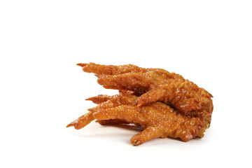 Golden Crispy Chicken Feet Snacks Traditional Asian Food Delicacy on White Background